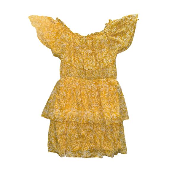 Stella & Julie Yellow Floral Print Ruffle Tiered Dress 14W Plus Off Shoulder - Picture 4 of 4